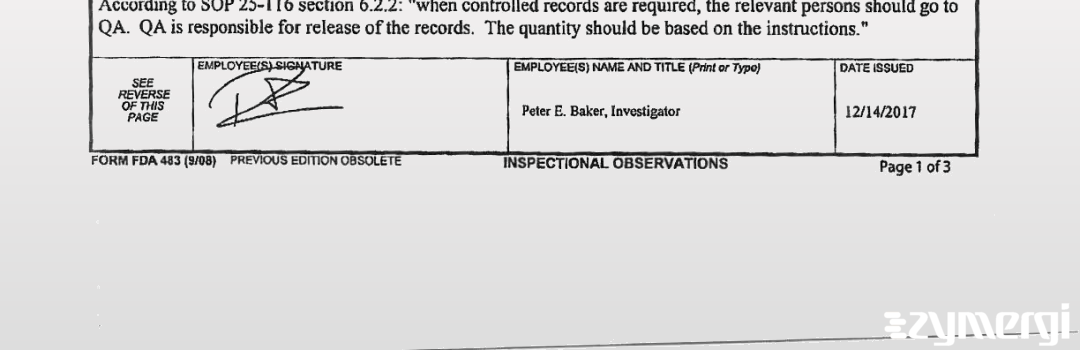 Peter E. Baker FDA Investigator