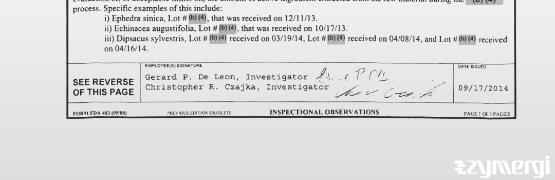 Christopher R. Czajka FDA Investigator Gerard P. De Leon FDA Investigator De Leon, Gerard P FDA Investigator 