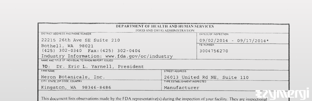 FDANews 483 Heron Botanicals, Inc. Sep 17 2014 top