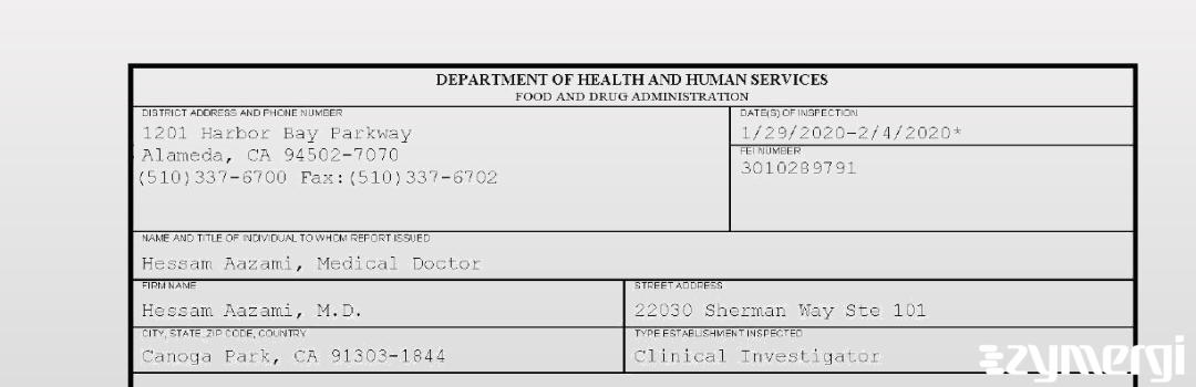 FDANews 483 Hessam Aazami, M.D. Feb 4 2020 top