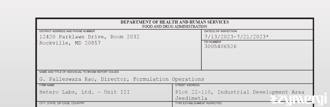 FDANews 483 Hetero Labs, Ltd. - Unit III Jul 21 2023 top