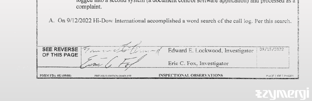 Edward E. Lockwood FDA Investigator Eric C. Fox FDA Investigator 