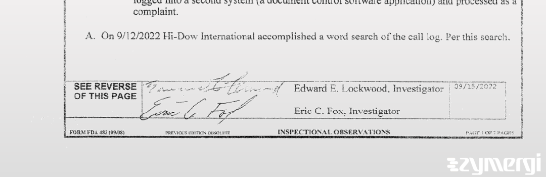 Edward E. Lockwood FDA Investigator Eric C. Fox FDA Investigator