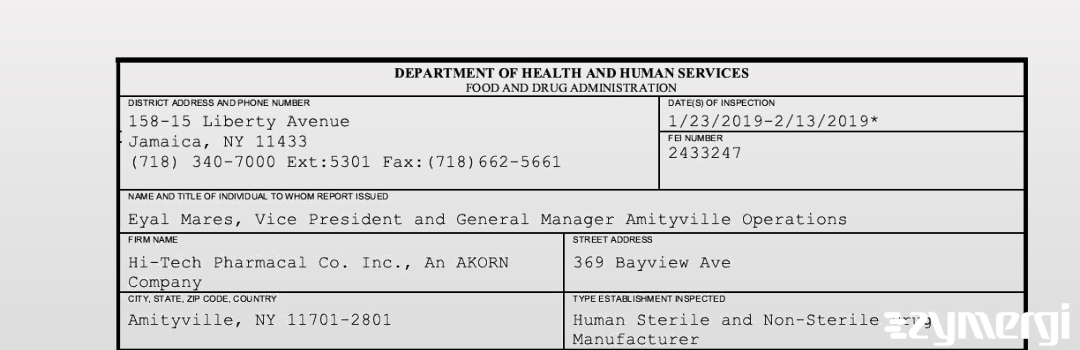 FDANews 483 Hi-Tech Pharmacal Co. Inc., An AKORN Company Feb 13 2019 top