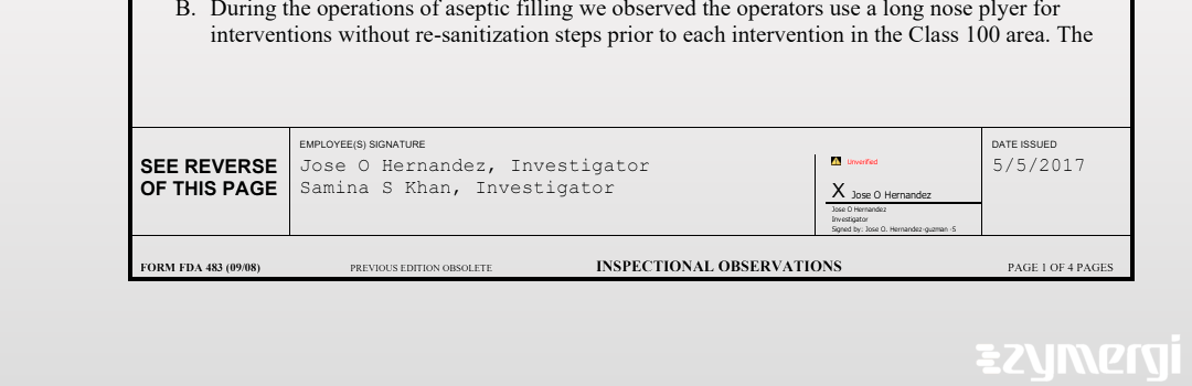 Samina S. Khan FDA Investigator Jose O. Hernandez FDA Investigator 