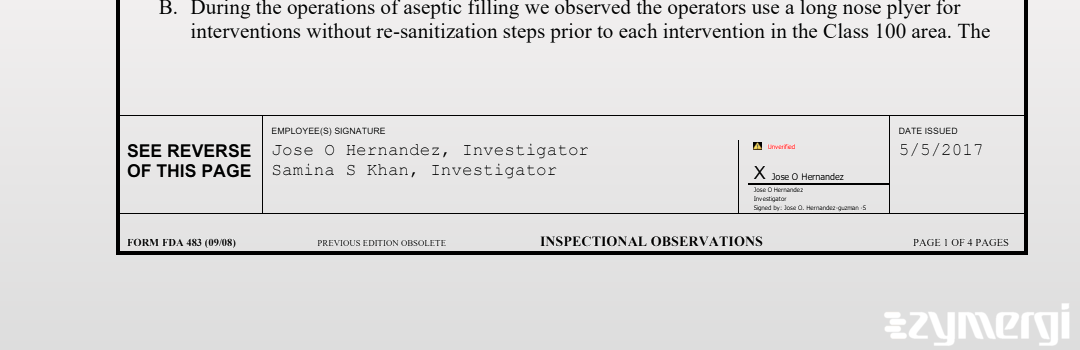 Samina S. Khan FDA Investigator Jose O. Hernandez FDA Investigator