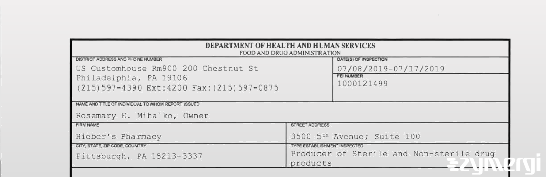 FDANews 483 Hieber's Pharmacy Jul 17 2019 top