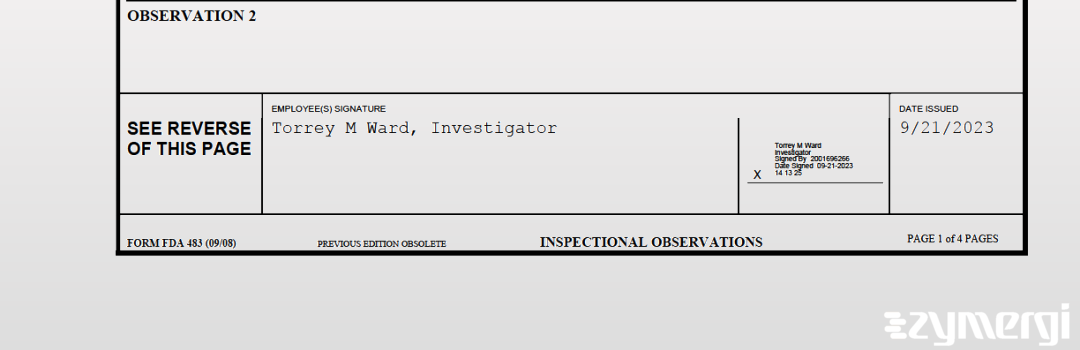 Torrey M. Ward FDA Investigator 