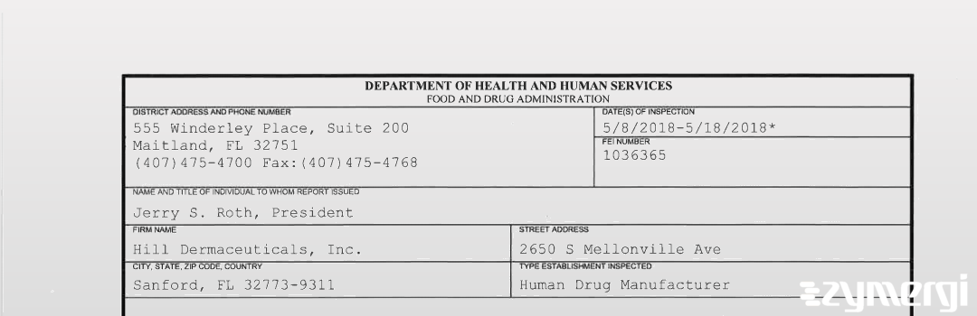 FDANews 483 Hill Dermaceuticals, Inc. May 18 2018 top