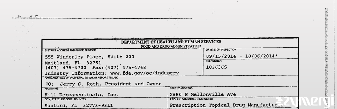 FDANews 483 Hill Dermaceuticals, Inc. Oct 6 2014 top