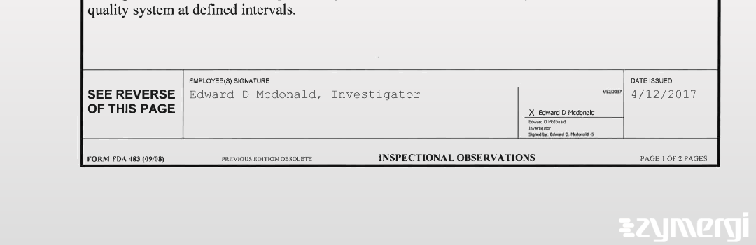 Edward D. McDonald FDA Investigator 