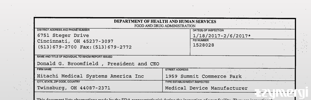 FDANews 483 Hitachi Medical Systems America Inc Feb 6 2017 top