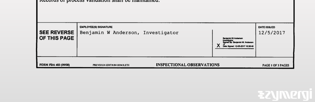 Benjamin W. Anderson FDA Investigator 