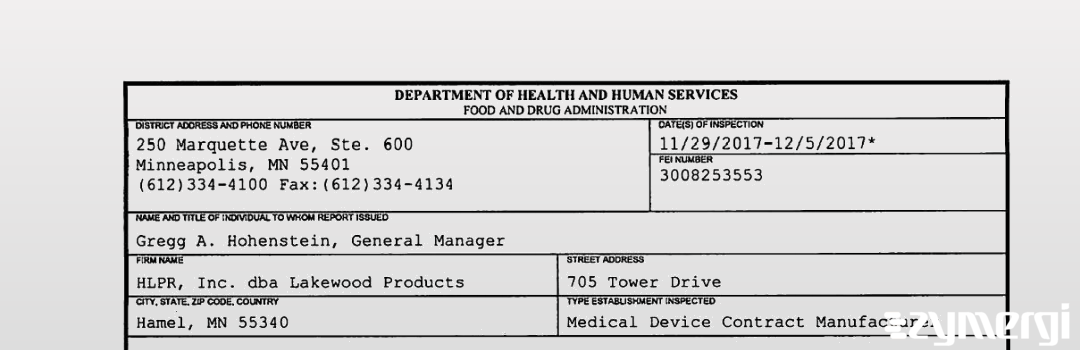 FDANews 483 HLPR, Inc. dba Lakewood Products Dec 5 2017 top