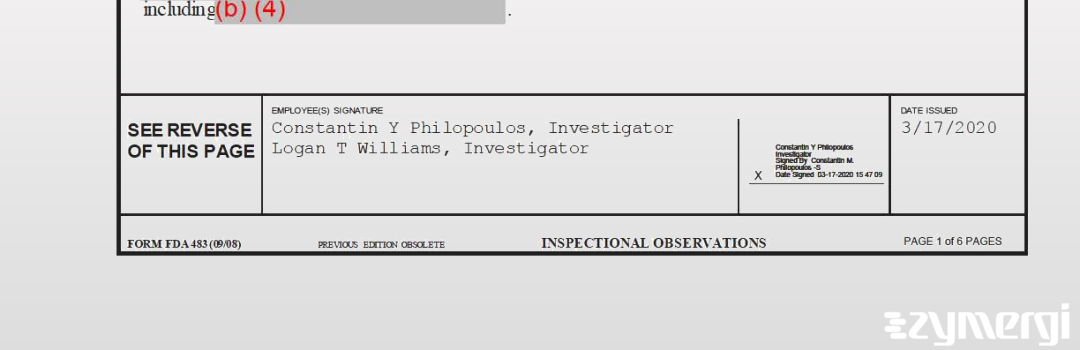 Logan T. Williams FDA Investigator Constantin Y. Philopoulos FDA Investigator 