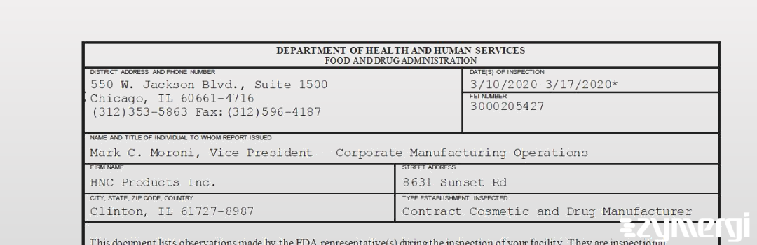 FDANews 483 HNC Products Inc. Mar 17 2020 top