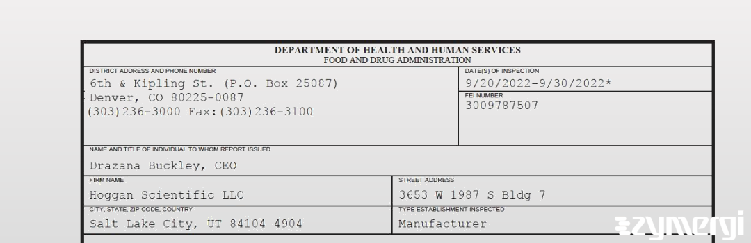 FDANews 483 Hoggan Scientific LLC Sep 30 2022 top