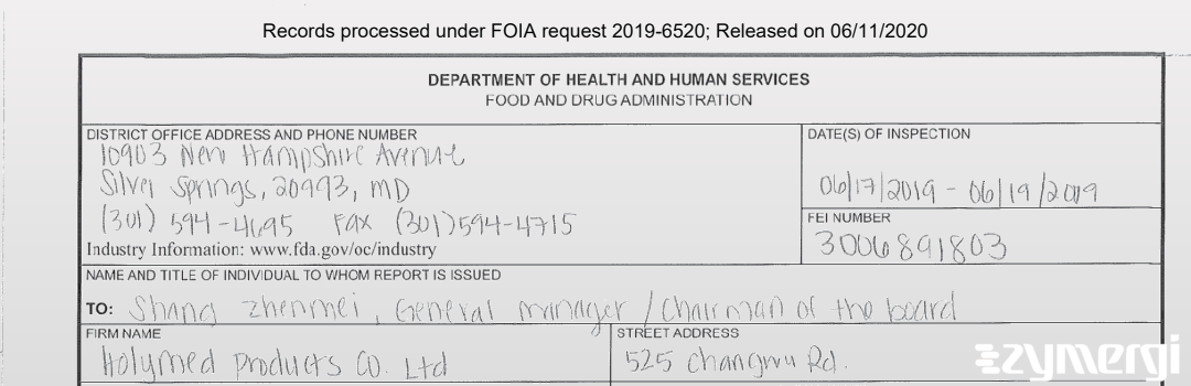 FDANews 483 Holymed Products Co., Ltd. Jun 19 2019 top