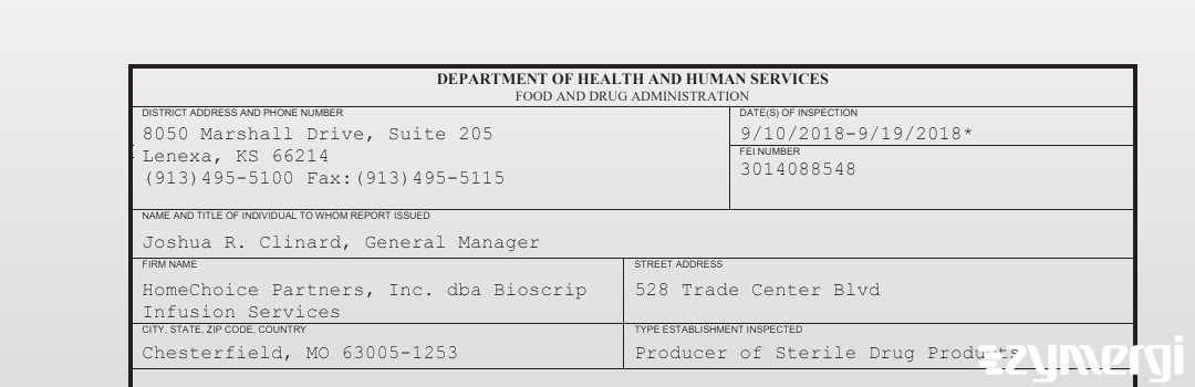 FDANews 483 HomeChoice Partners, Inc. dba Bioscrip Infusion Services Sep 19 2018 top