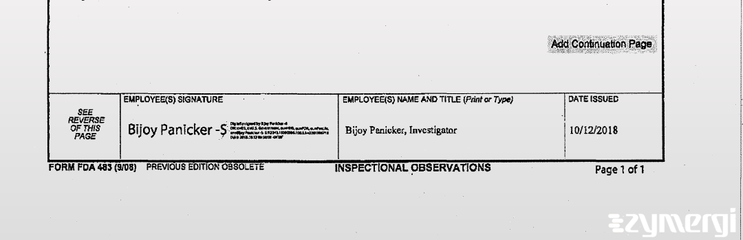 Bijoy Panicker FDA Investigator