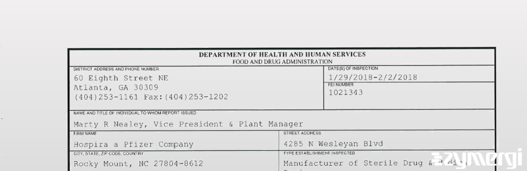 FDANews 483 Hospira a Pfizer Company Feb 2 2018 top