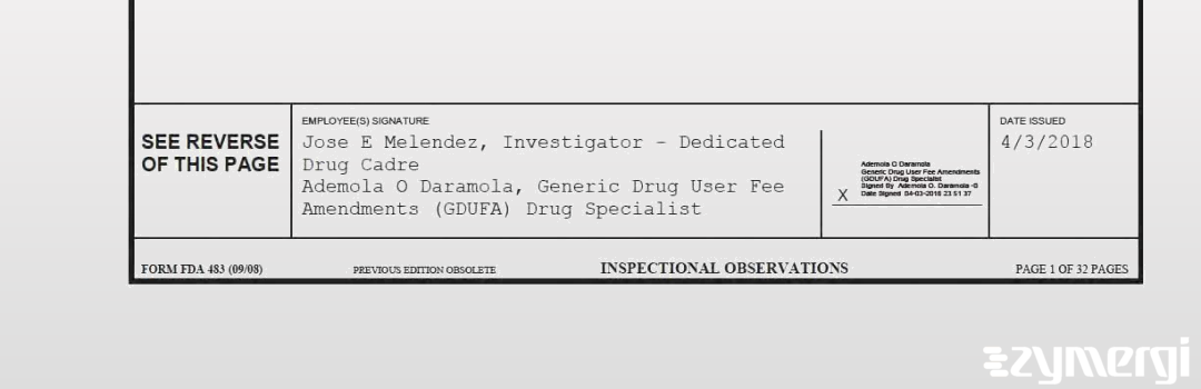 Jose E. Melendez FDA Investigator Ademola O. Daramola FDA Investigator 