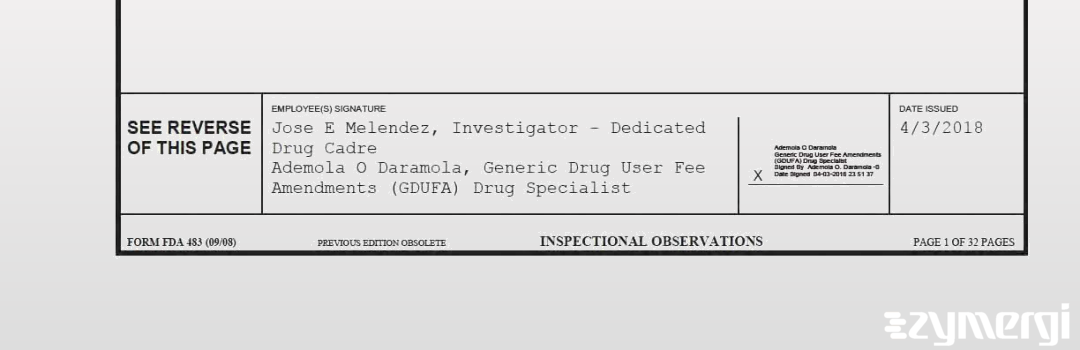 Jose E. Melendez FDA Investigator Ademola O. Daramola FDA Investigator