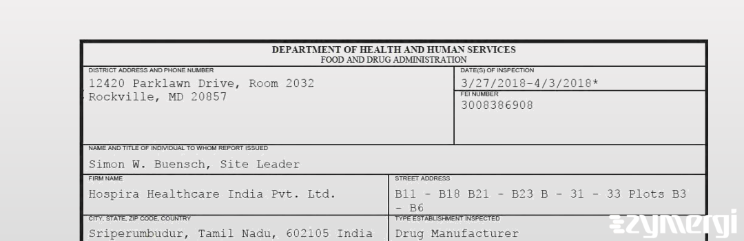 FDANews 483 Hospira Healthcare India Pvt Ltd Apr 3 2018 top