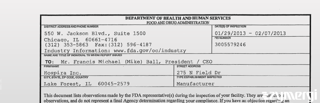 FDANews 483 Hospira, Inc. Feb 7 2013 top