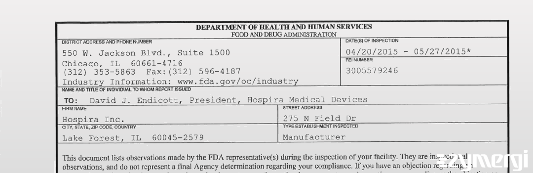 FDANews 483 Hospira, Inc. May 27 2015 top