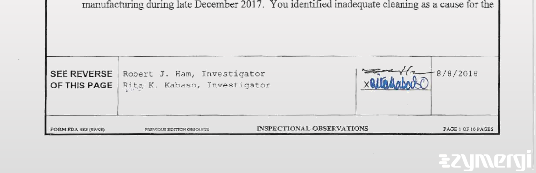 Robert J. Ham FDA Investigator Rita K. Kabaso FDA Investigator 