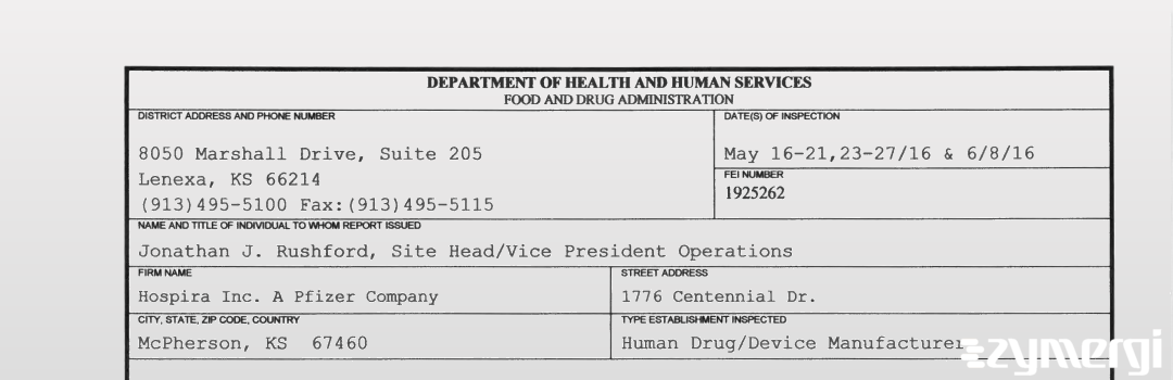 FDANews 483 Hospira, Inc. Jun 8 2016 top