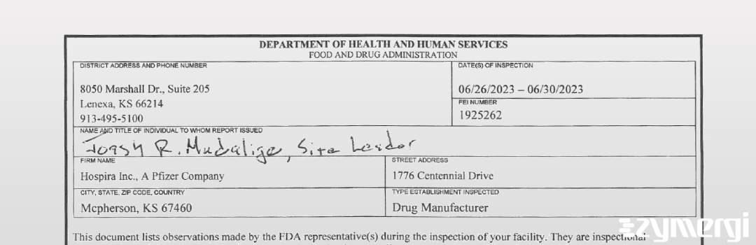 FDANews 483 Hospira, Inc. Jun 30 2023 top