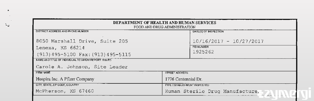 FDANews 483 Hospira, Inc. Oct 27 2017 top