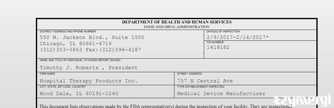 FDANews 483 Hospital Therapy Products Inc. Feb 14 2017 top