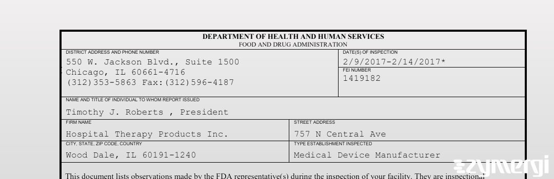FDANews 483 Hospital Therapy Products Inc. Feb 14 2017 top