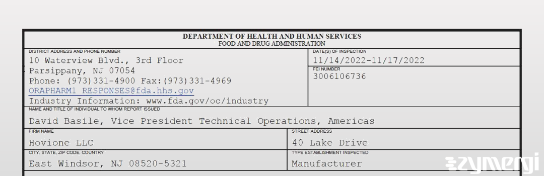 FDANews 483 Hovione LLC Nov 17 2022 top