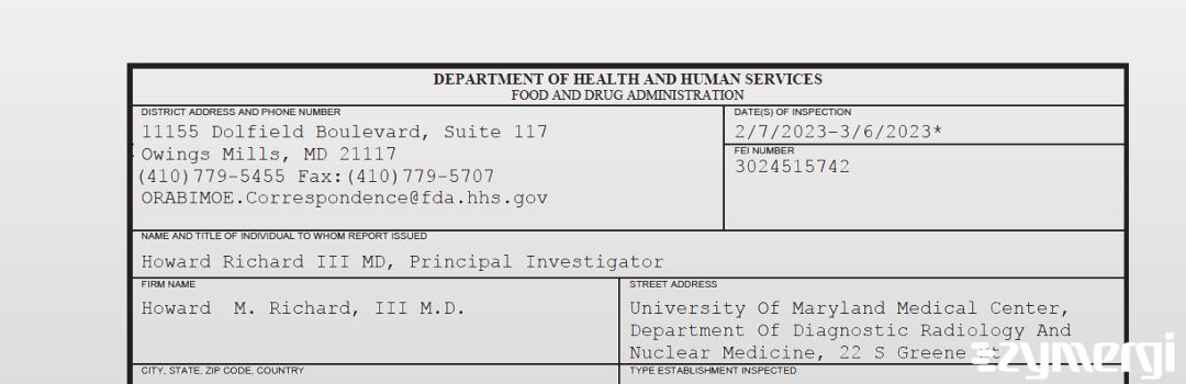 FDANews 483 Howard  M. Richard, III M.D. Mar 6 2023 top