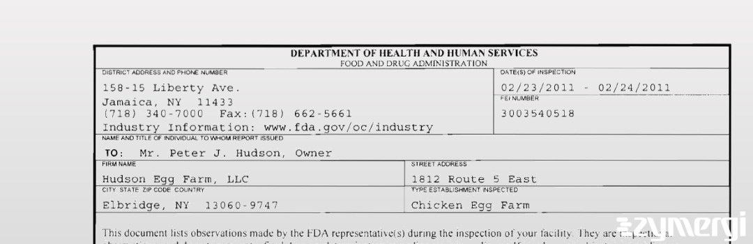 FDANews 483 Hudson Egg Farm, LLC Feb 24 2011 top