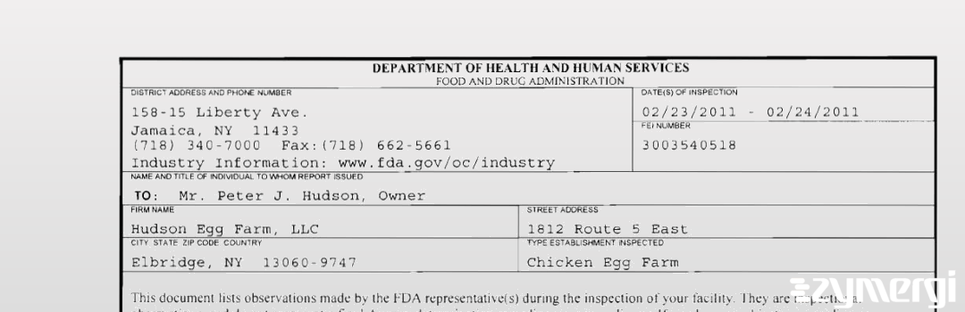 FDANews 483 Hudson Egg Farm, LLC Feb 24 2011 top