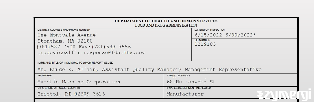 FDANews 483 Huestis Machine Corporation Jun 30 2022 top