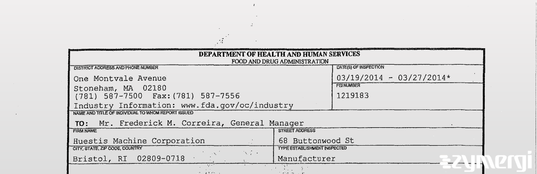 FDANews 483 Huestis Machine Corporation Mar 27 2014 top