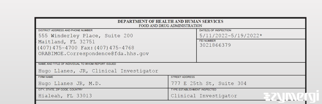 FDANews 483 Hugo Llanes JR, M.D. May 19 2022 top