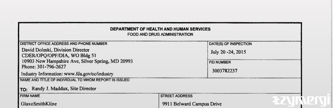 FDANews 483 Human Genome Sciences Inc Jul 24 2015 top