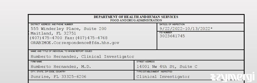 FDANews 483 Humberto Hernandez, M.D. Oct 13 2022 top