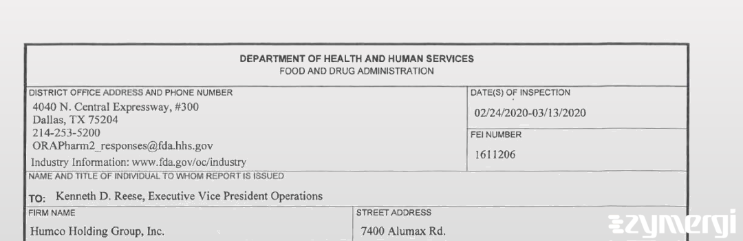 FDANews 483 Humco Holding Group, Inc Mar 13 2020 top