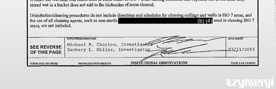 Michael A. Charles FDA Investigator Zachery L. Miller FDA Investigator 