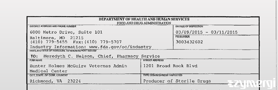 FDANews 483 Hunter Holmes McGuire Veternas Admin Medical Center Mar 11 2015 top