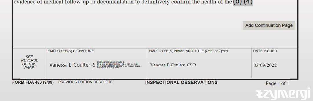 Vanessa E. Coulter FDA Investigator