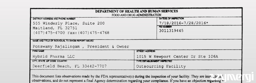 FDANews 483 Hybrid Pharma LLC Jul 28 2016 top